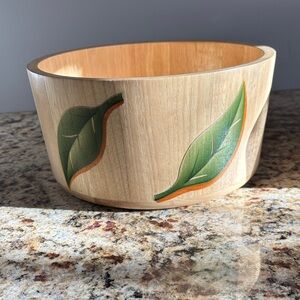 Clay Art Hand Painted Wood Leaf Salad Bowl